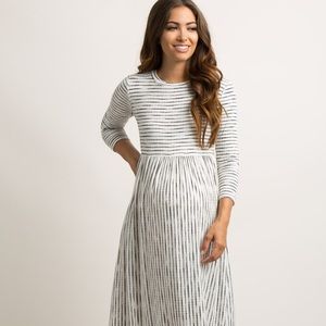 Ivory Ribbed Striped Maternity Dress - Pink Blush